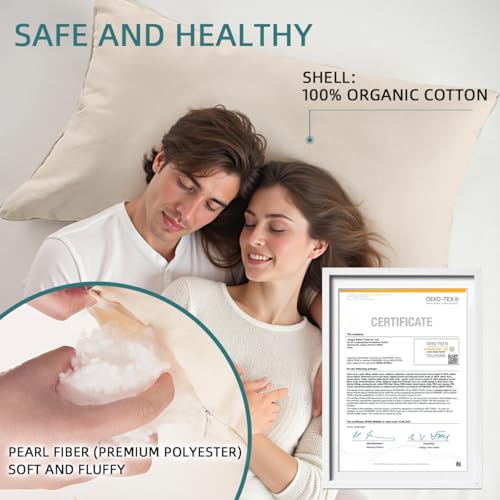 Image of LOFE Adjustable Organic Pillow 20x36 with Organic Cotton Pillowcase &Shell | CPSC and OEKO-TEX Certified, Organic Pillow for Side Sleepers, Neck Pain Relief, Machine Washable, Bedroom&Travel&Couch