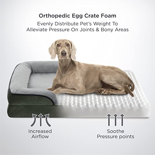 Bedsure Medium Orthopedic Bolster Dog Bed, Foam Sofa With Removable Washable Cover, Waterproof Lining And Nonskid Bottom Couch, Dark Green #TOP1