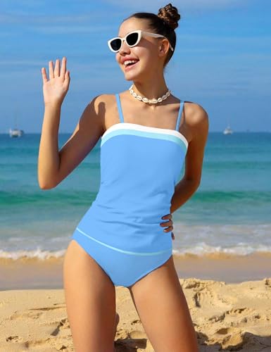 Image of NAPU Girls Swimsuit Color Block Tankini Swimsuit Quick Dry 2 Piece Bathing Suit for Girls 9-16 Years Teens Swimwear Summer