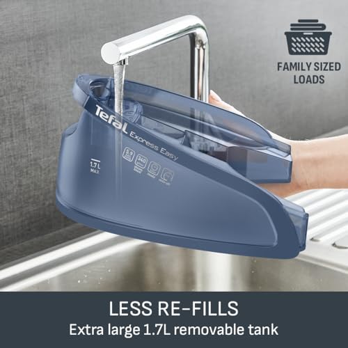 Tefal Express Essential Steam Generator Iron, 120 g/min Steam Output, Xpress Glide Soleplate, 340 g/min Steam Boost, 5.9-Pump Bars with Scale Rinsing System, White and Blue, (SV6132G0)