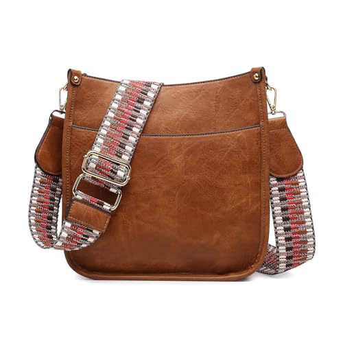 Image of JEN & CO. Crossbody Bags for Women Trendy Vegan Leather Hobo Purses Shoulder Handbags with Wide Adjustable Guitar Strap