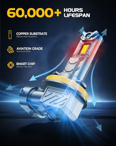 Image of H11 9005 LED Bulbs Combo, 100,000LM Cool White 6500K, Real 1:1 Size to HB4 HB3 Stock Bulbs Plug N Play, 60000h Lifespan, Canbus Ready Anti Hyper Flashing For Nightime Driving, Pack of 4