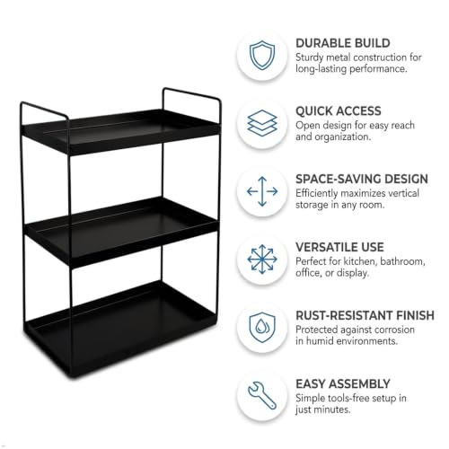 Image of SJC GLOBAL Premium 3 Tier Heavy Duty Metal Rack Kitchen Counter Top Organizer Rack Multipurpose Spice Organizer Masala Stand Bathroom Shelf Cosmetic Holder Kitchen Storage Rack Freestanding Black