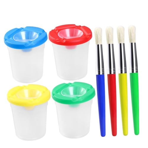 NOLITOY Vasos de Pintura y Pinceles para Mango Plástico y Cerdas Premium Control Cómodo para Dibujo Infantil Partir de Años Incluye Vasos y Pinceles para Acuarela