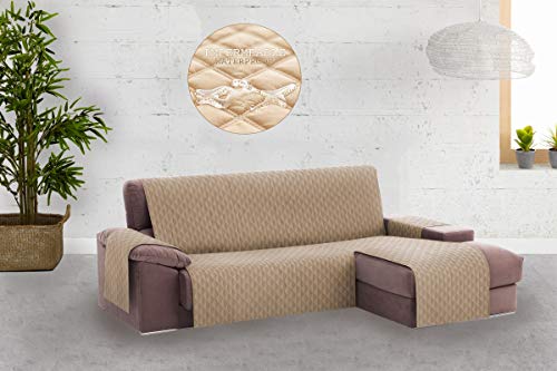 Textil-home Circus Chaiselongue Sofabezug, Beschützer für Rechtsarm Gesteppte Sofas. Größe -240cm. Farbe Beige (Vorderansicht)