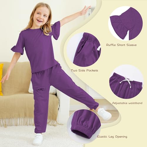 Image of Kids Girls Outfits Ruffle Sleeve T-Shirt Pants Set 2Piece 4-13 Years