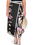Tankaneo Women Floral Wrap Maxi Skirt Boho Elastic High Waisted Zipper Split A Line Flower Midi Skirts Black