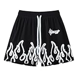 DIOTSR Mens Flame Graphic Basketball Shorts Drawstring Running Workout Shorts Summer Cool Casual Shorts (05 Black & White,Large)