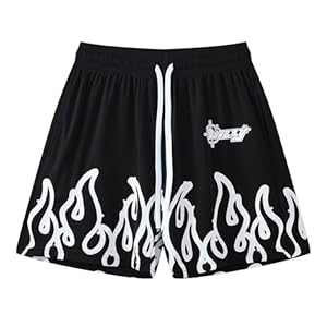DIOTSR Mens Flame Graphic Basketball Shorts Drawstring Running Workout Shorts Summer Cool Casual Shorts