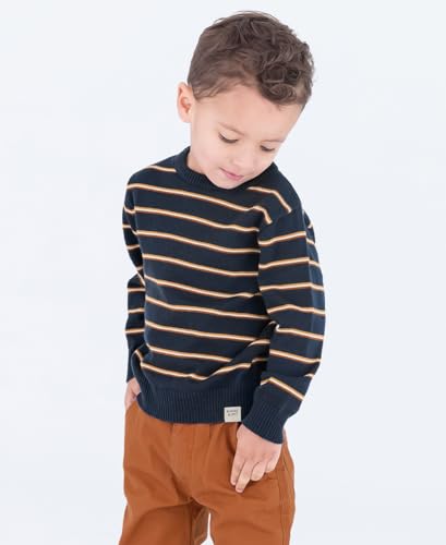 RUGGEDBUTTS Navy & Caramel Stripe Knit Crew Neck Sweater - 12-18m