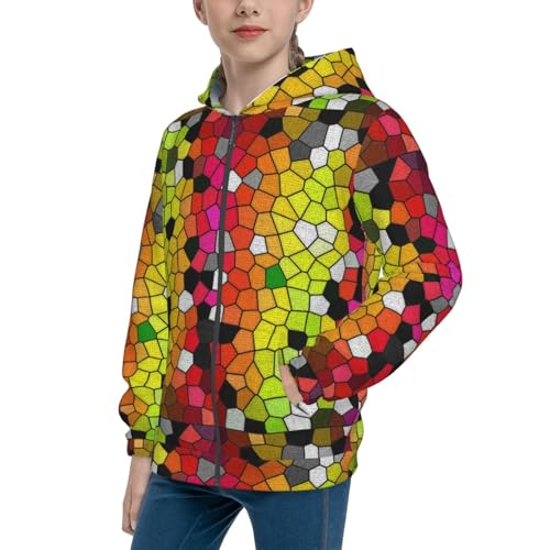 Colorful Tie Dye Stained Glass 1 Kids Pullover Hoodies Boys Zip Up Sweatshirts Girls Athletic Clothes with Pocket