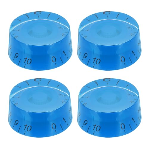 Image of sourcing map 4pcs Electric Guitar Knobs Blue Speed Volume Tone Control Knob 1.03x0.45 inch Guitar Adjust Knobs Caps for Electric Guitar Parts Replacement (Blue-Black Word)