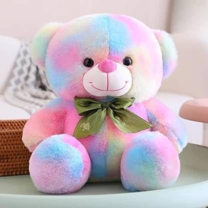 Image of Soft Plush Toy for Kids - Cute Stuffed Animal Soft Toy - Soft Cuddly Toy for Baby Boys & Girls, Return Gift & Room Decor -Rainbow Color Teddy Bear 30 cm (monu Bear Multi Colour)
