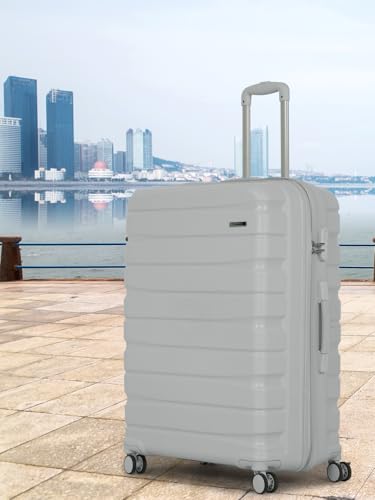 Image of Teakwood MA Trolley Bag, Hard with Zipper Closure, Adjustable Push Button & Cross Side Strap, Number Lock System 360 Degree (Silver, Set of 3)
