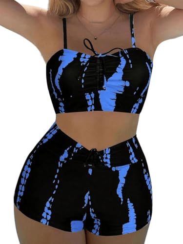 SHENHE Women's Tie Dye Tankini Swimsuits High Waisted Tummy Control Bikini Sets