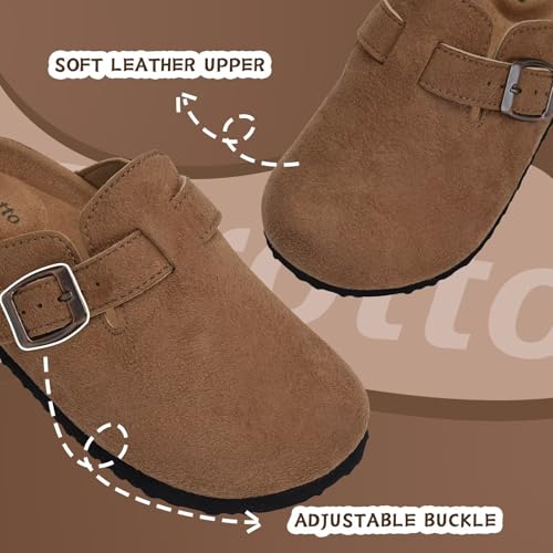 Image of Torotto Kids Suede Clogs Cork Footbed Toddler Slippers with Arch Support & Adjustable Straps for Boys Girls Indoor & Outdoor