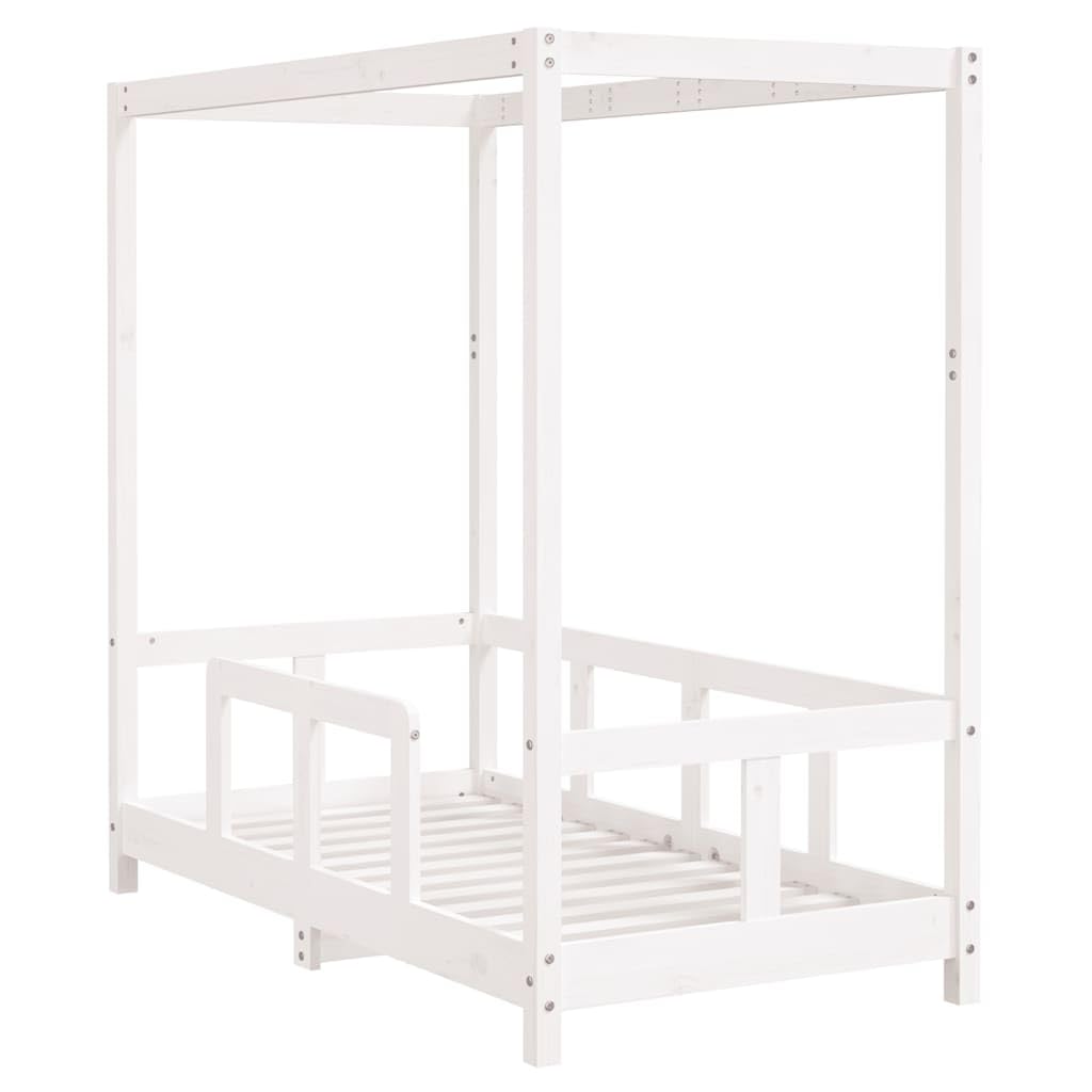 Kinderbett Weiß 70x140 cm Massivholz Kiefer mit Lattenrost stabiles Gitterbett für Kinderzimmer niedrige Höhe Baldachin-Design sicherer Schlafplatz