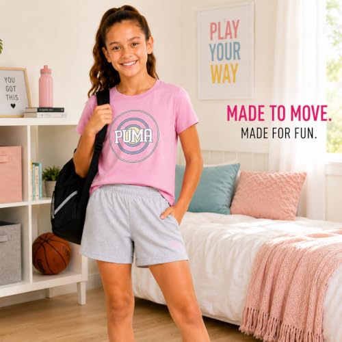Image of PUMA Girls Athletic Shorts Set - 2 Piece Active Performance TShirt and Gym Bike Kids Shorts Girls Activewear Set (7-14)