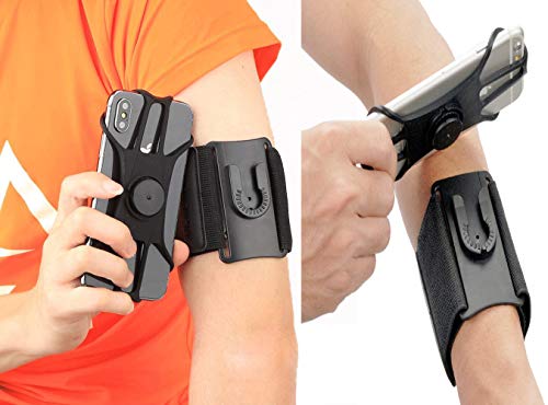 2 in 1 Running Phone Holder Sports Armband iPhone Cellphone Arm Band for Women & Men. 360° Rotation Detachable. Runners, Jogging, Exercise, Walking & Workouts. Cell Bands for iPhones, Galaxy & More