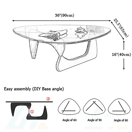 Triangle Coffee Table,Mid-Century Modern Coffee Table Wood Base Glass top,Abstract Glass Coffee Table,Oval Small Center Table Contemporary Coffee Table For Living Room(36*25.5*16 inch, Clear-Brown)