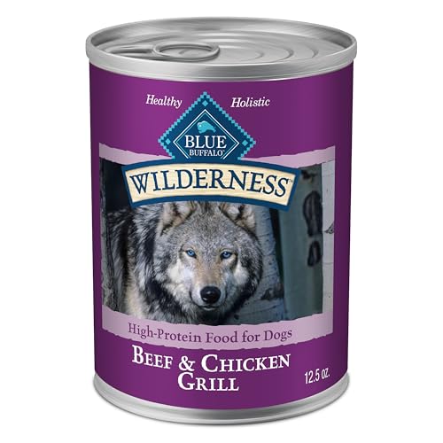 Blue Buffalo Wilderness Adult Wet Dog Food, High-Protein & Grain-Free, Made with Natural Ingredients, Beef & Chicken Grill, 12.5-oz. Cans, 12 Count