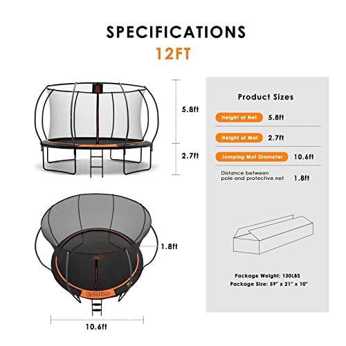 Navatiee Trampoline for Kids and Adults, 12FT Recreational Trampolines with Enclosure Net, New Version Kids Trampoline for Outdoor Backyards Fun Exercise, ASTM Approved