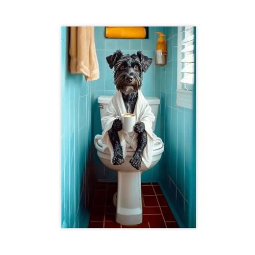 Toile humour schnauzer café pour décoration de salle de bain moderne