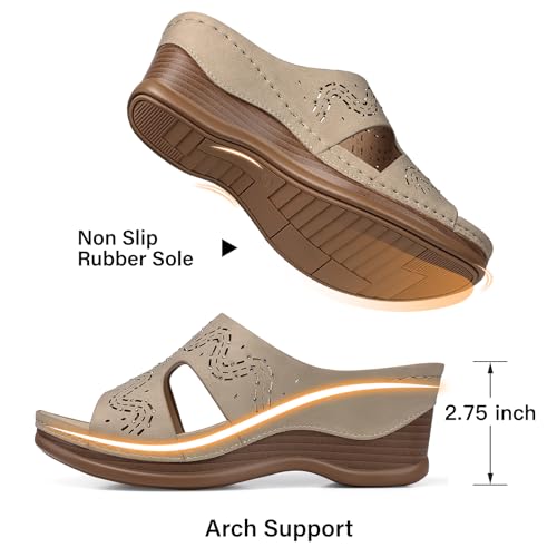 Image of TEMOFON Women Wedge Sandals Dressy: Comfortable Lightweight Summer Shoes | Low Wedge Heel - Fit Wide Feet - Comfy Stylish Slip on Sandals Size 5-11