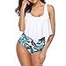 Produktbild Bademode Damen Runden-Ausschnitt Rückenfrei Rüschen Weiß High Waist Zweiteilige Bademode Bauchweg Cutouts Strandbikini Badebekleidung M