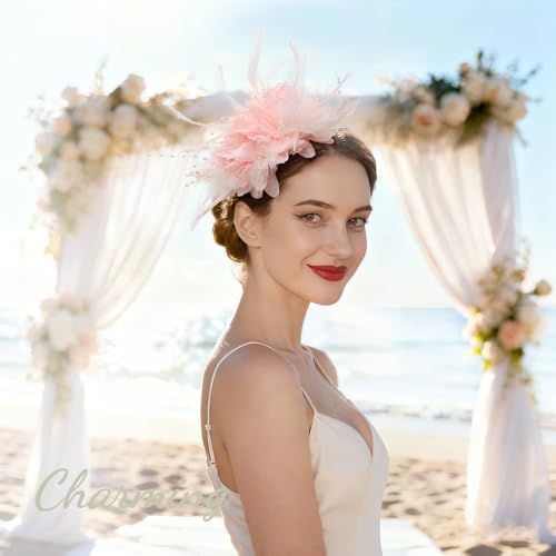 Image of DRESHOW Fascinators Hats for Women Tea Party Fascinator Hats Vintage 50s Headwear Cocktail Wedding Church Derby Hat