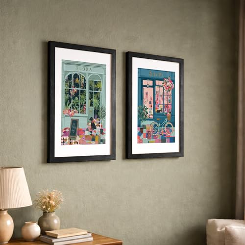 Image of NoWorries illustration art frames for Wall decor framed Paintings for Cafe and Home Decoration /Wooden Wall decor for living room, Bedroom Area - Minimalist frames for Home /Cafe - Wall paintings for living room (Theme - floral art) (Synthetic Wood frame) (Leminated 300 GSM Print) (framed, Multicolur) Set of 2