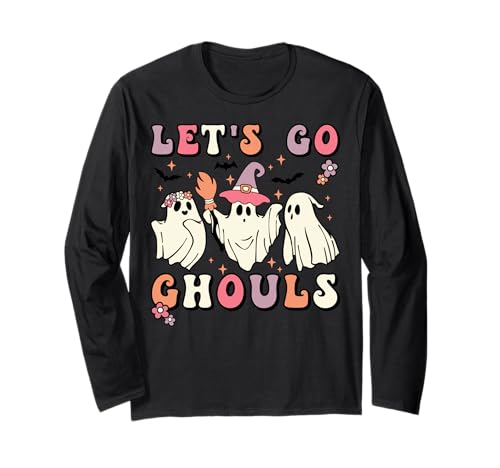 Let's Go Ghouls Halloween Ghost Outfit Costume Retro Groovy Manga Larga