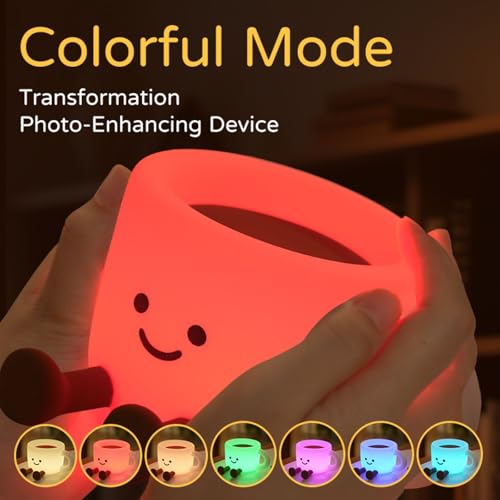 Image of QANYI Coffee Cup Night Light, Gifts for Coffee Lovers, Rechargeable Dimmable Color Changing Night Lamp, Soft Silicone Cute Desk Lamp with Touch Control, Funny Gag Birthday Gifts for Women