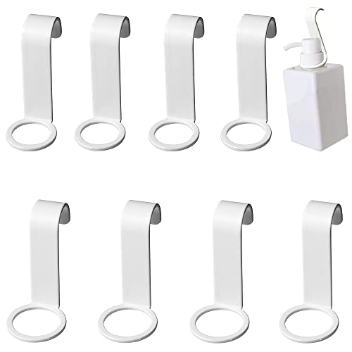 お風呂ラック 吊り下げ ボトルホルダーフック 8点セット シャンプーボトルフック 浴室 フックホルダー 省スペース 穴あけ不要 取り付け簡単 洗面所/お風呂/浴室収納 ディスペンサーボトル用 吊り下げ収納 ホワイト (口径約2.5cm/3.1cmの2種類)