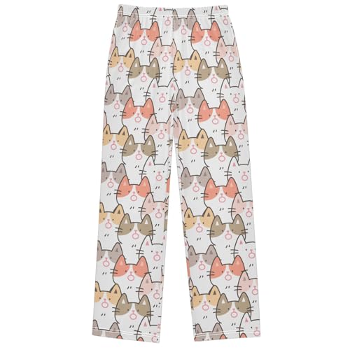 Boy's Lounge Pants Cartoon Cat Shocked Mouth Female Kids Jogger Pants Elastic Long Bottoms with Pockets 6-14 Years