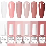 MIZHSE Quick Dry Nail Polish Set: 6 Classic Nude Colors Collection Milky White Nude Pink, Regular Nail Lacquer Fingernail Manicure DIY Nail Art Salon Gift for Women Girls