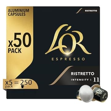 L'Or Capsule Caffè Espresso Ristretto - 250 Capsule in Alluminio - Intensità 11 - Compatibili con Macchine Nespresso®* original - 5 pacchetti da 50 capsule