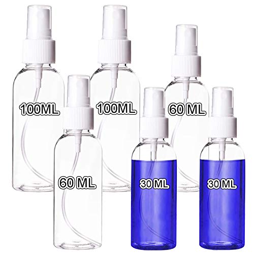 6PC Spray Bottles Mini Travel Bottle Set for Cleaning, Perfume, Portable Clear Plastic Spray Bottle, Fine Mist Sprayer (Refillable)