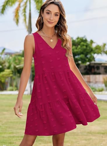 Image of QACOHU Women's Summer Sleeveless V Neck Mini Dress with Pockets Casual Sundress Beach Dresses for Women 2026