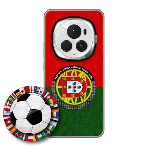 JGOYGYI Case for Honor Magic 6 Pro with Magnetic Detachable Collapsible Grip Stand, Shockproof Silicone Bumper Cover, Portugal Flag Football Design,Pattern 8