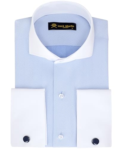 Jack Martin London Chemises habillées pour Hommes à Poignets Mousquetaires avec col Italien | Boutons de Manchette Inclus | Chemise Formelle Luxe à Manches...