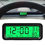 Mini Digital Clock for Car Dashboard, 8x3x3.5 cm Solar Powered Clock, Date Temperature Humidity Display, Automatic Backlight, for Vehicles, Car(Blue Green)