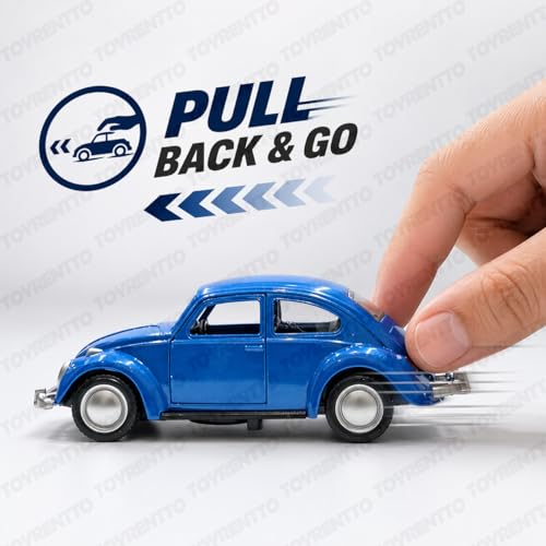 Image of 1:36 Scale 1967 Classic VW Beetle Die-Cast Pull Back Toy Car with Openable Doors, Metal Body Collectible Model for Kids & Adults, Blue
