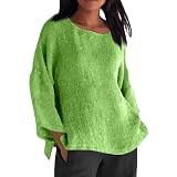 Keepink Womens Top Linen Tops for Women UK Casual Loose Long Sleeve T-Shirt Plain Crew Neck Shirt Elegant Dressy Blouses Lightweight Tunic Tshirts Going Out Pullover Plus Size S-5XL