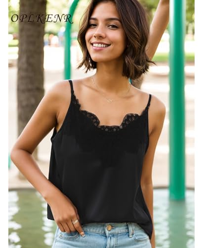 Silk Camisole Tops for Women, Sexy V-Neck Silk Satin Tank Tops Lace Trimmed Camisole3