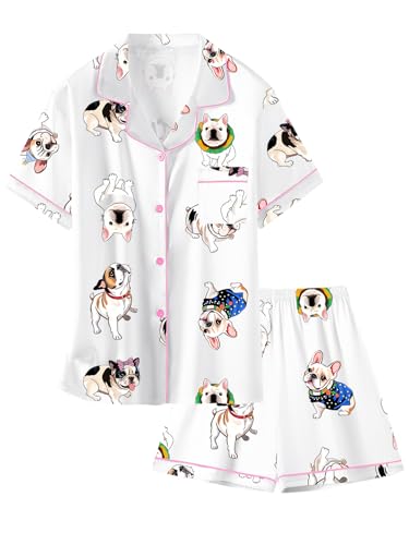 Image of Schbbbta Girls Womens Pajamas, Satin Silky Pjs Set Kids 2Pcs Button-Down Nightwear Sleepwear Gift for Mommy and me
