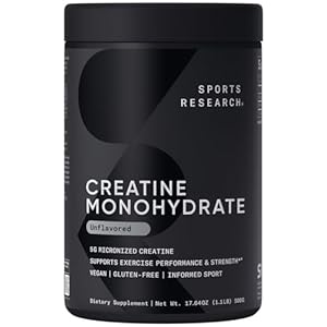 Sports Research Creatine Monohydrate – Gain Lean Muscle, Improve Performance and Strength and Support Workout Recovery* – 5 g Micronized Creatine – 17.46 oz