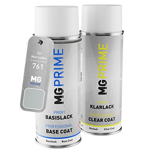 MG PRIME Pintura automotriz Set de aerosoles para Mercedes 761/9761 Polarsilber Metallic/Polar Silver Metallic Pintura base pintura transparente, bote de spray de 400 ml