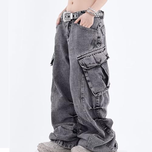 Y2K Jeans Men's Hip Hop Vintage Washed Old Jeans Brother Extra Large Pocket Loose Wide Leg Pants3