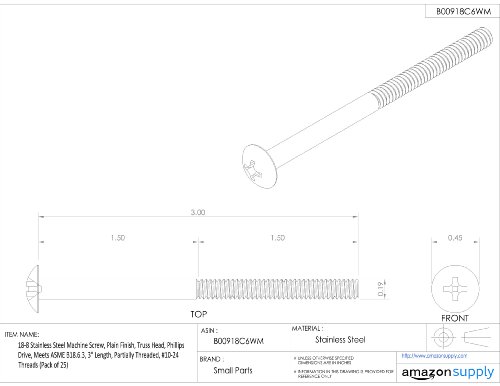 Small Parts 18-8 Stainless Steel Machine Screw, Plain Finish, Truss Head, Phillips Drive, Meets ASME B18.6.3, 2-1/2" Length, Partially Threaded, #10-32 UNF Threads (Pack of 25) - Thumbnail 3